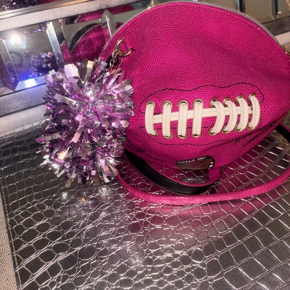 Betsey Johnson Pink Football purse  with Sparkly Pom-Poms - Picture 10 of 11